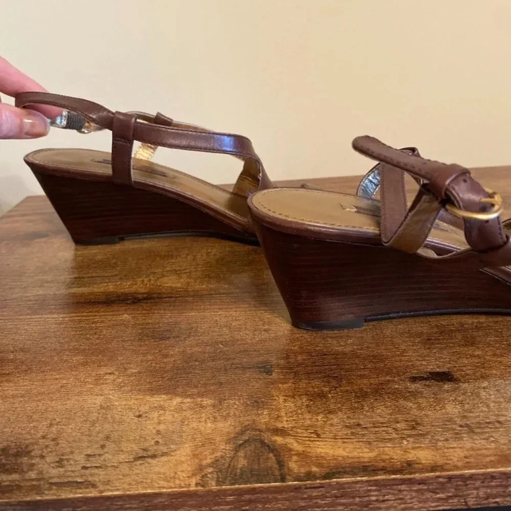 ECCO Women's Brown Leather Slingback Wedge Sandals Size EU40/US10 – Comfortable - Picture 5 of 6